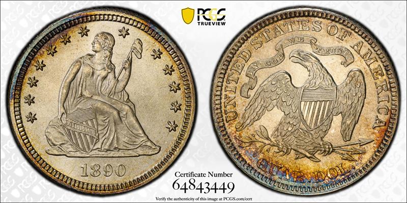 1890 25C PCGS MS 67 CAC
