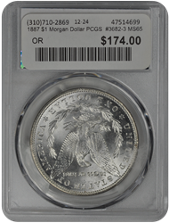 1887 $1 Morgan Dollar PCGS  #3682-3 MS65