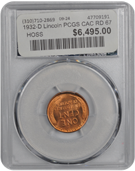 1932-D Lincoln PCGS CAC RD 67