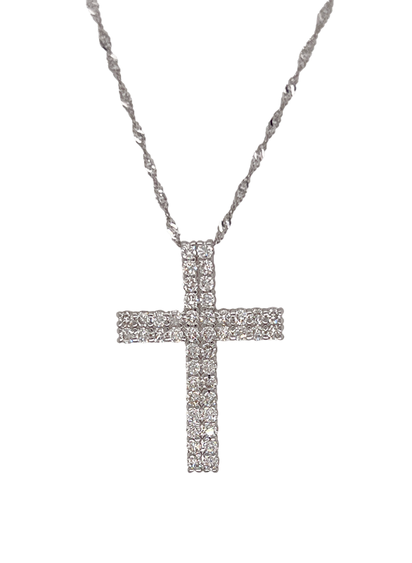 1.98 cttw Diamond Cross Pendant in 14k White Gold 