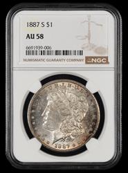 1887 S $1 NGC AU-58