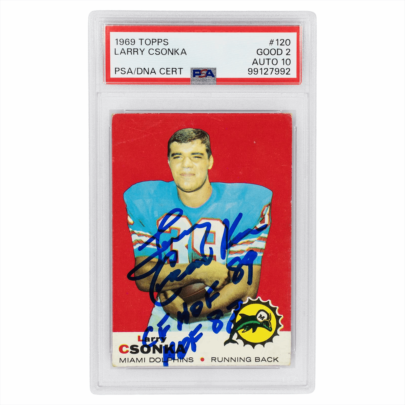 1969 Topps Larry Csonka #120 PSA/DNA GOOD 2 AUTO 10