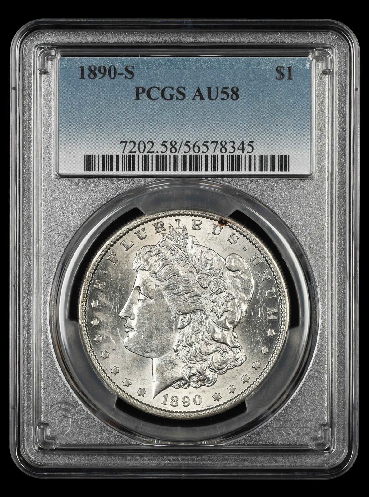 1890 S $1 PCGS  AU58