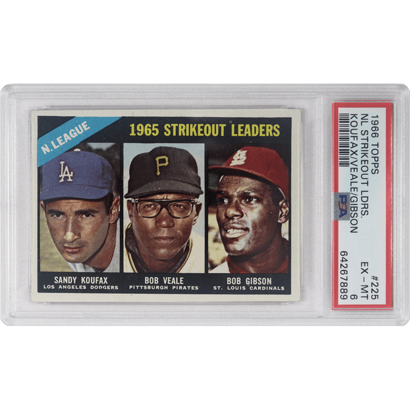 1966 Topps NL Strikeout Ldrs PSA EX-MT 6 Koufax/Veale/Gibson