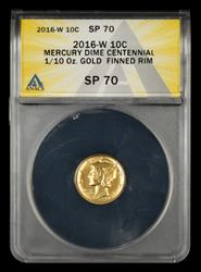 2016 W 10C 24K Gold 1/10oz Finned Rim ANACS SP70