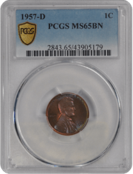 1957-D 1C Lincoln Cent - Type 1 Wheat Reverse PCGS BN#3439-2 MS65