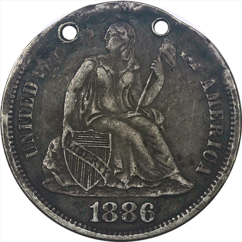 Love Token on 1886 Seated Liberty Dime 