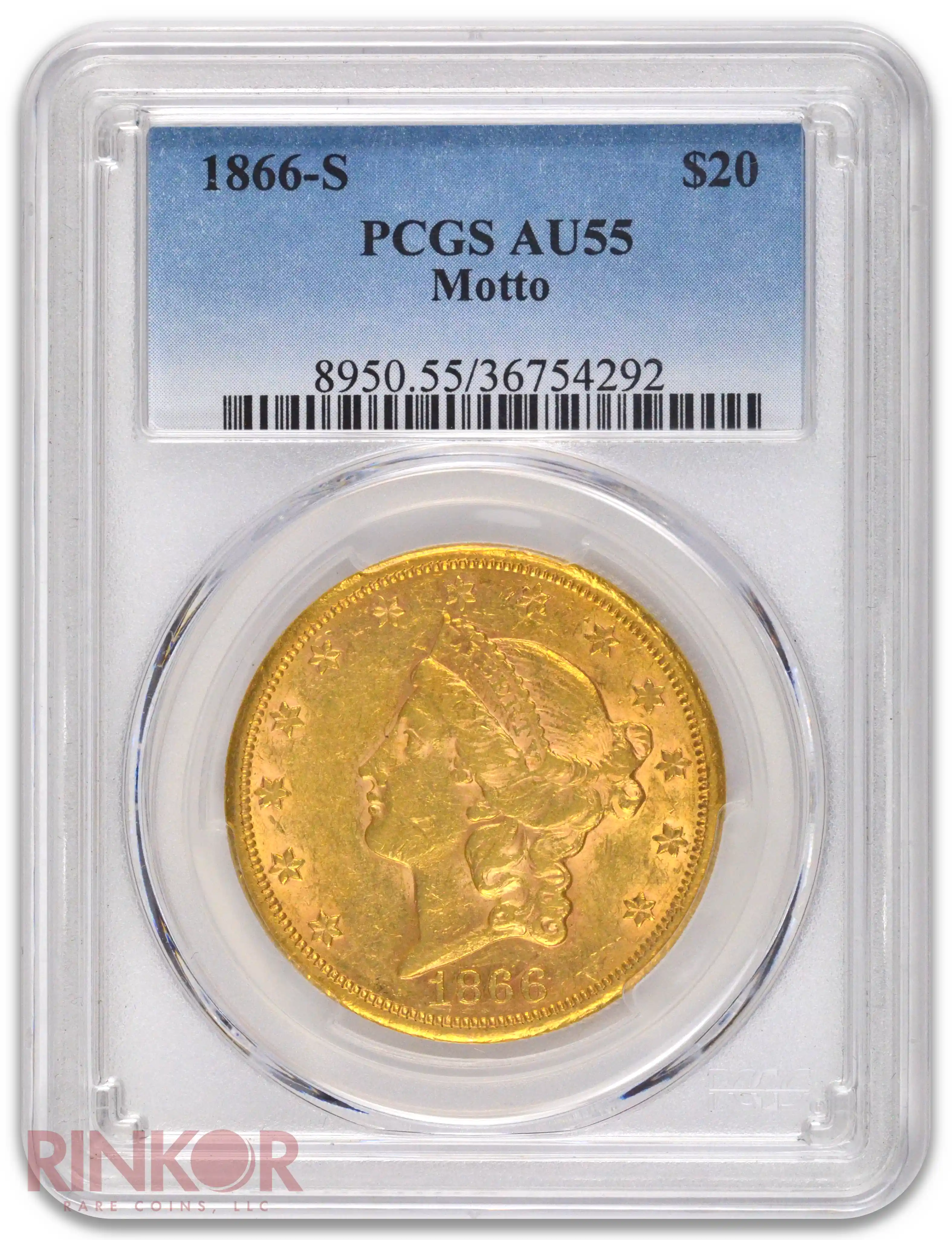 1866-S Motto $20 Liberty PCGS AU-55