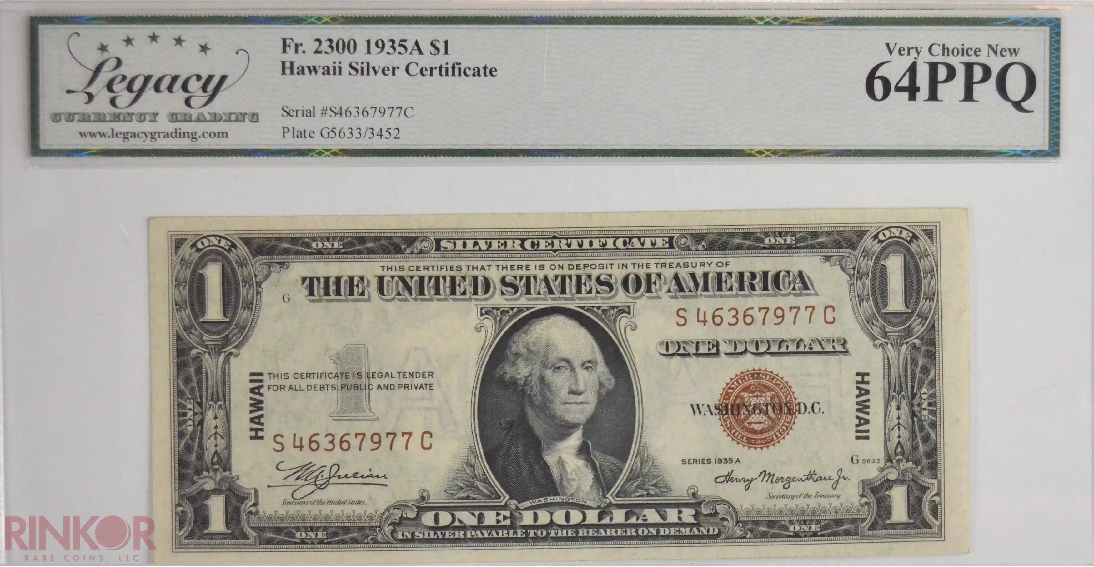 1935A $1 Fr. 2300 Hawaii Silver Certificate LCG CU 64 PPQ