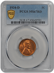 1934-D Lincoln PCGS RD 67