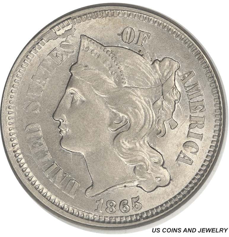 1865 Three Cent Nickel,  Choice Uncirculated - Nice Original Coin 