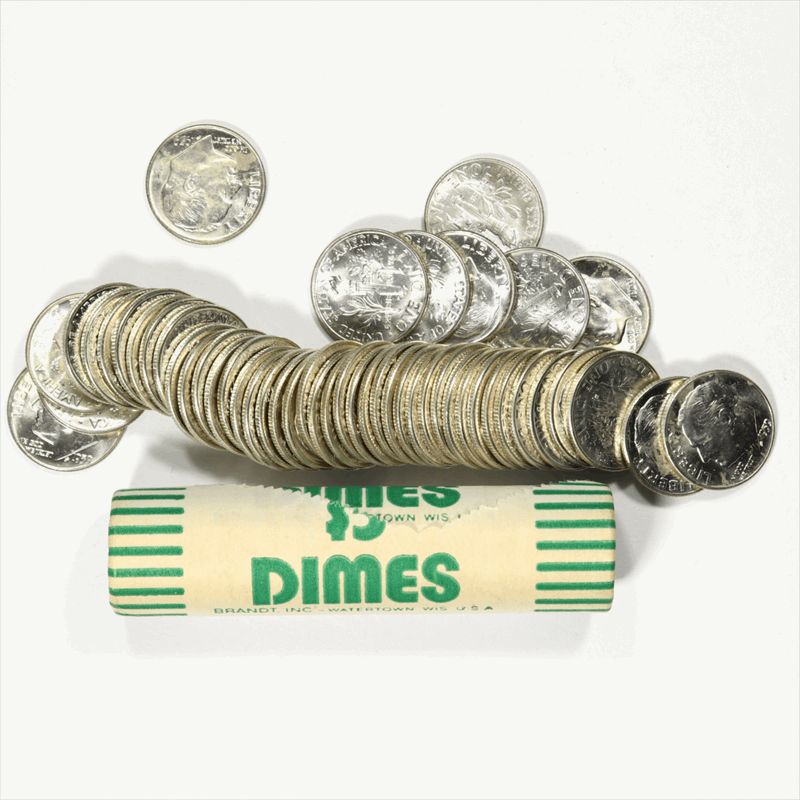 Fresh Paper Wrapped Rolls of Roosevelt BU Dimes 