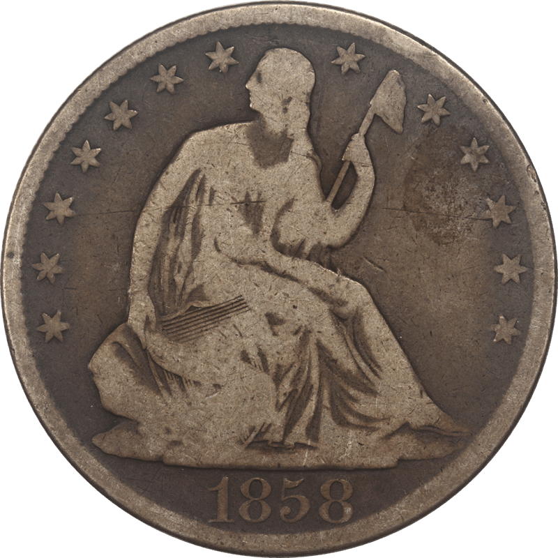 1858-O Liberty Seated Half Dollar 50c Raw Ungraded Coin Fine