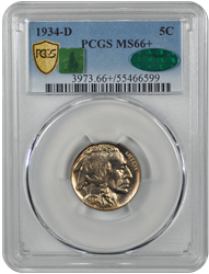1934-D Buffalo PCGS CAC MS 66+