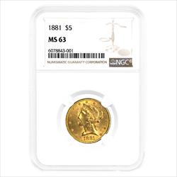 $5 Liberty Head Gold Half Eagle MS63 (Date Varies) 