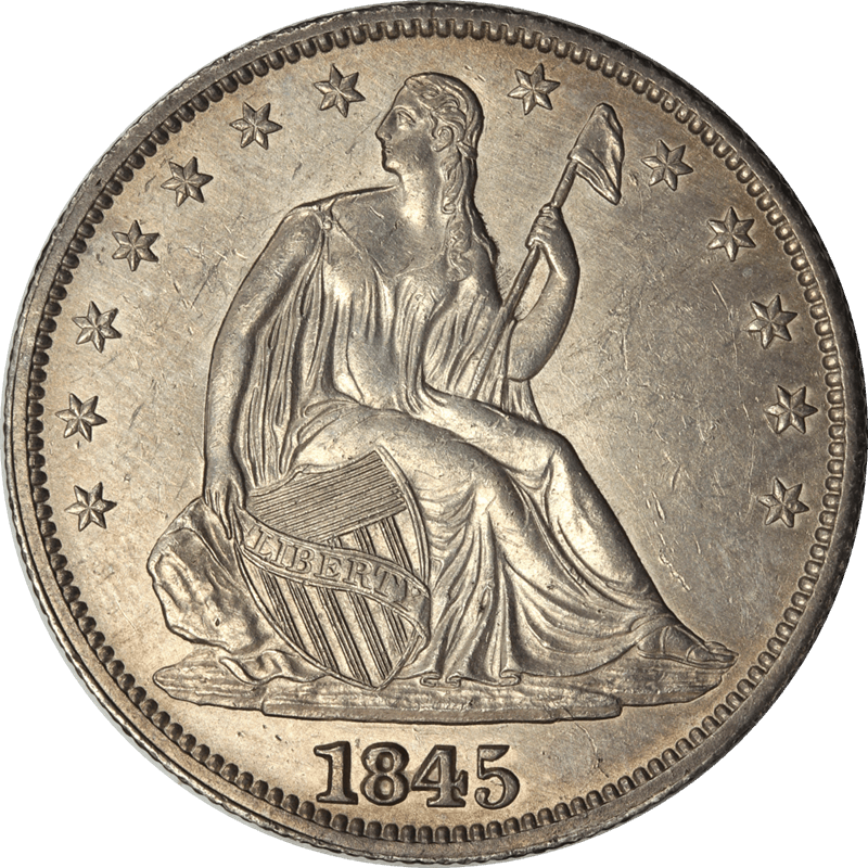 1845 50c Seated Liberty Half Dollar 50c, Uncirculated - Uncertified