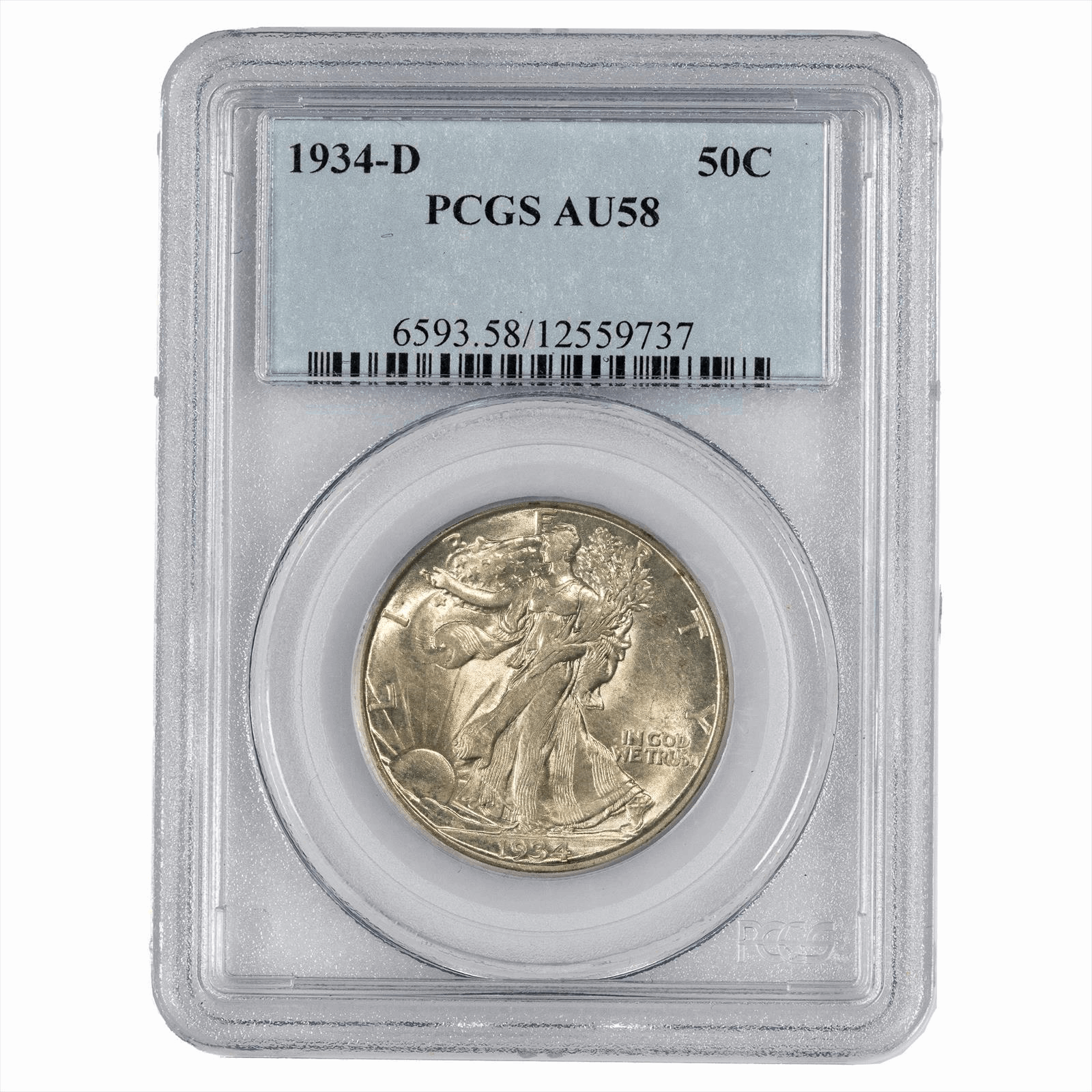 1934-D Walking Liberty  Half Dollar 50c PCGS AU 58 