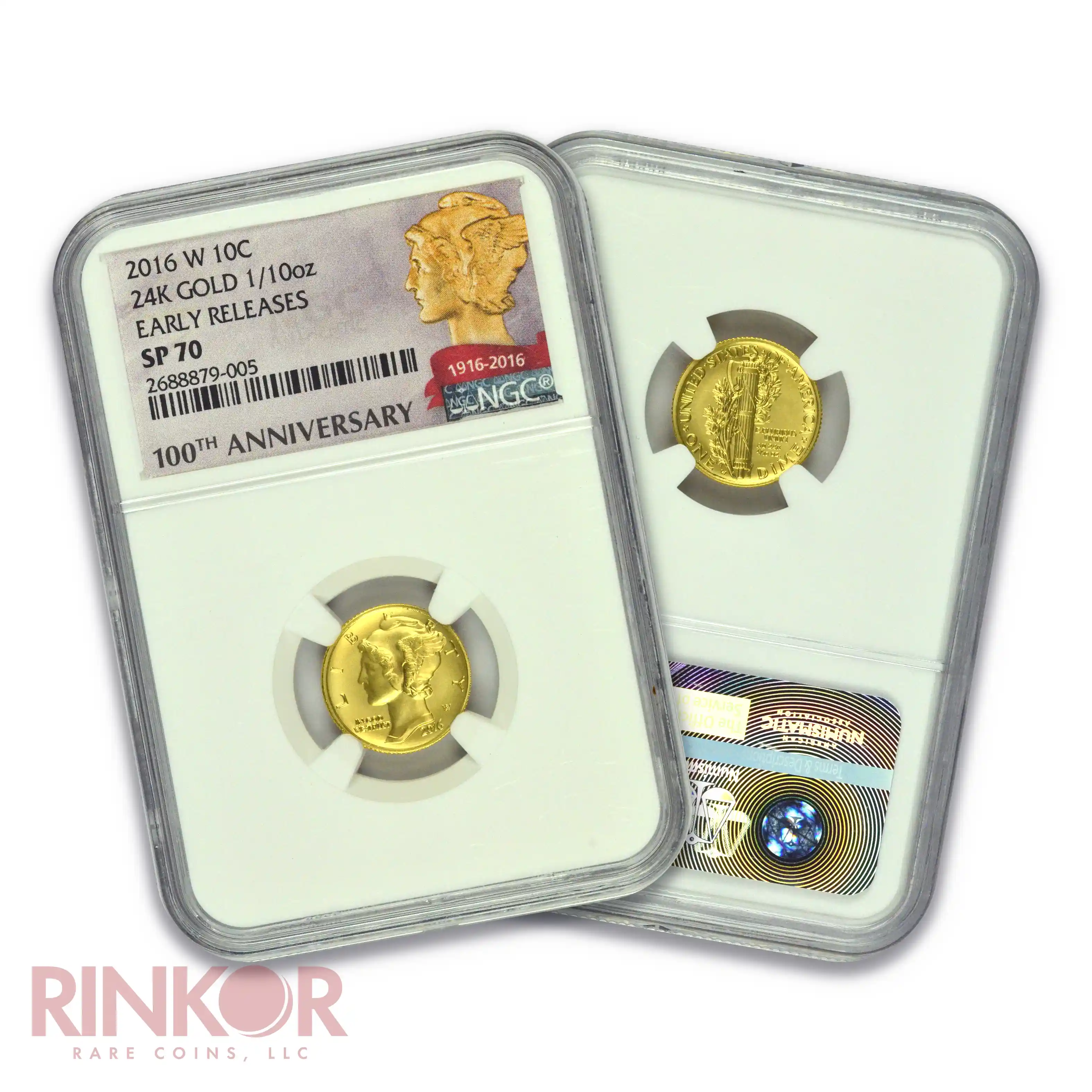 2016-W Gold 1/10thoz Mercury Dime 100th Anniversary Early Releases NGC SP 70