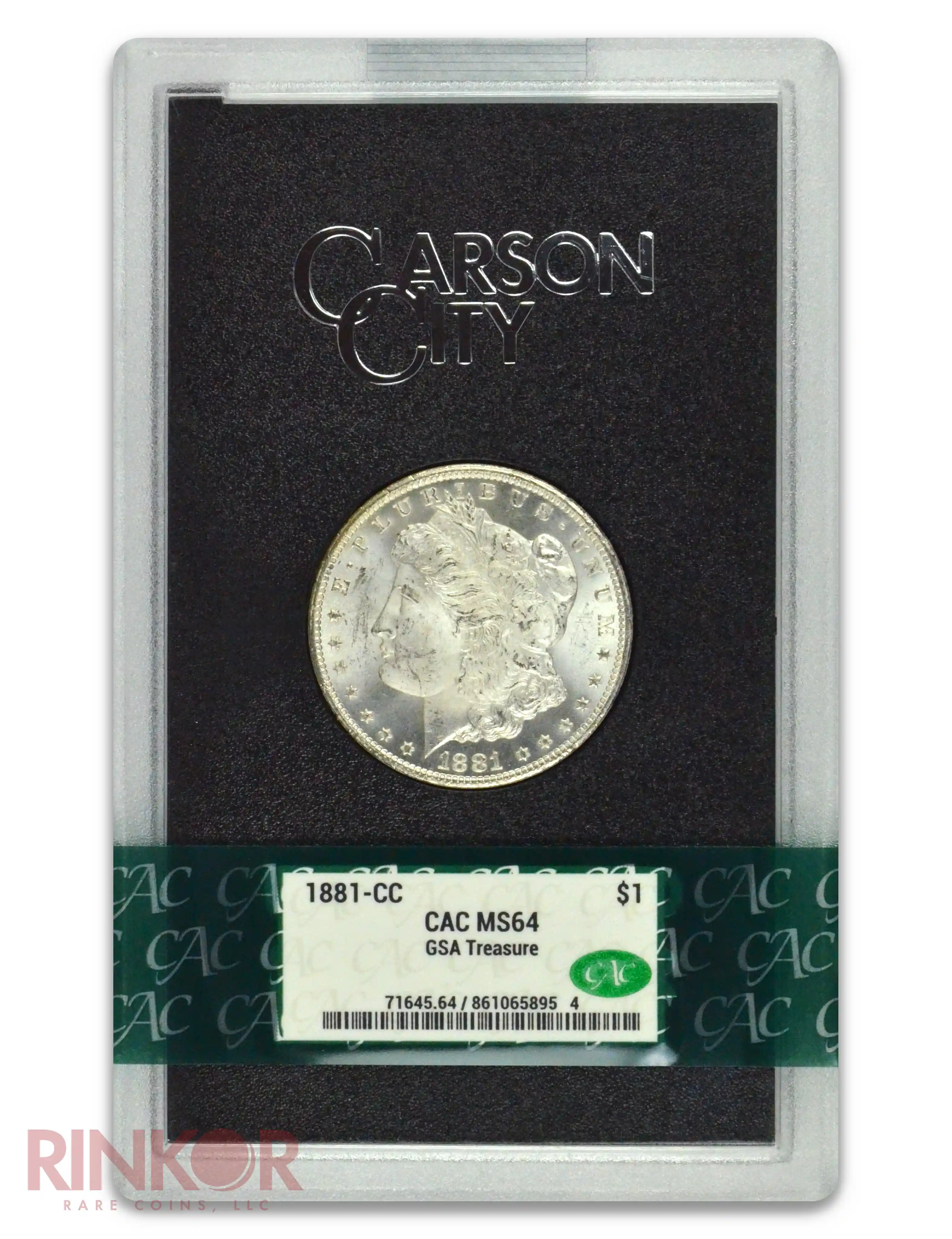 1881-CC $1 GSA Treasure Morgan Dollar CACG MS 64