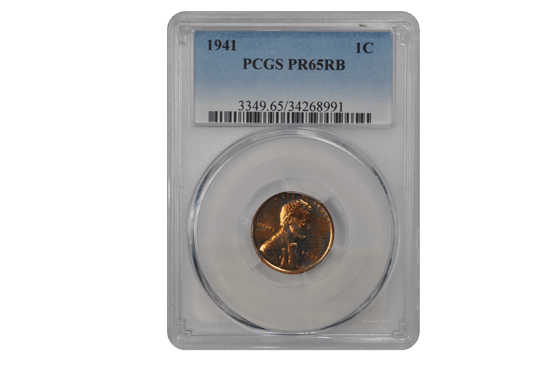 1941 1C Lincoln Cent - Type 1 Wheat Reverse PCGS RB #3506-12 PR65