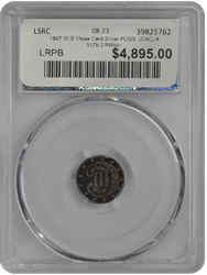 1867 3CS Three Cent Silver PCGS  (CAC) #3179-2 PR66+
