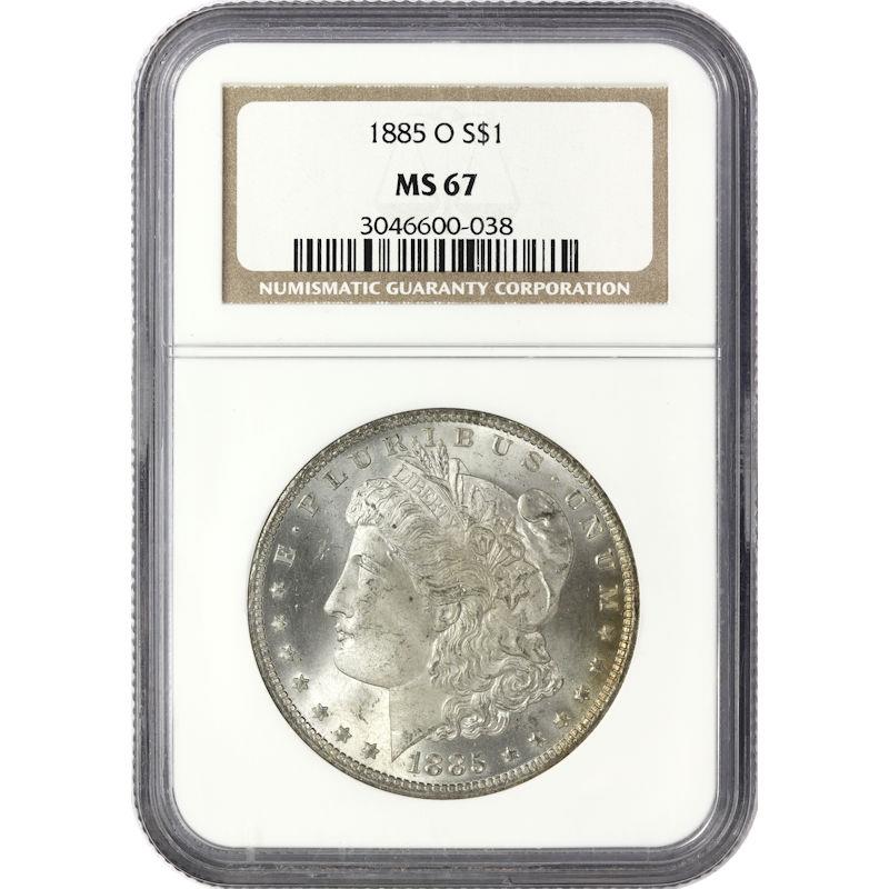 1885-O $1 Morgan Silver Dollar - NGC MS67 - Brilliant Luster - Light Toning
