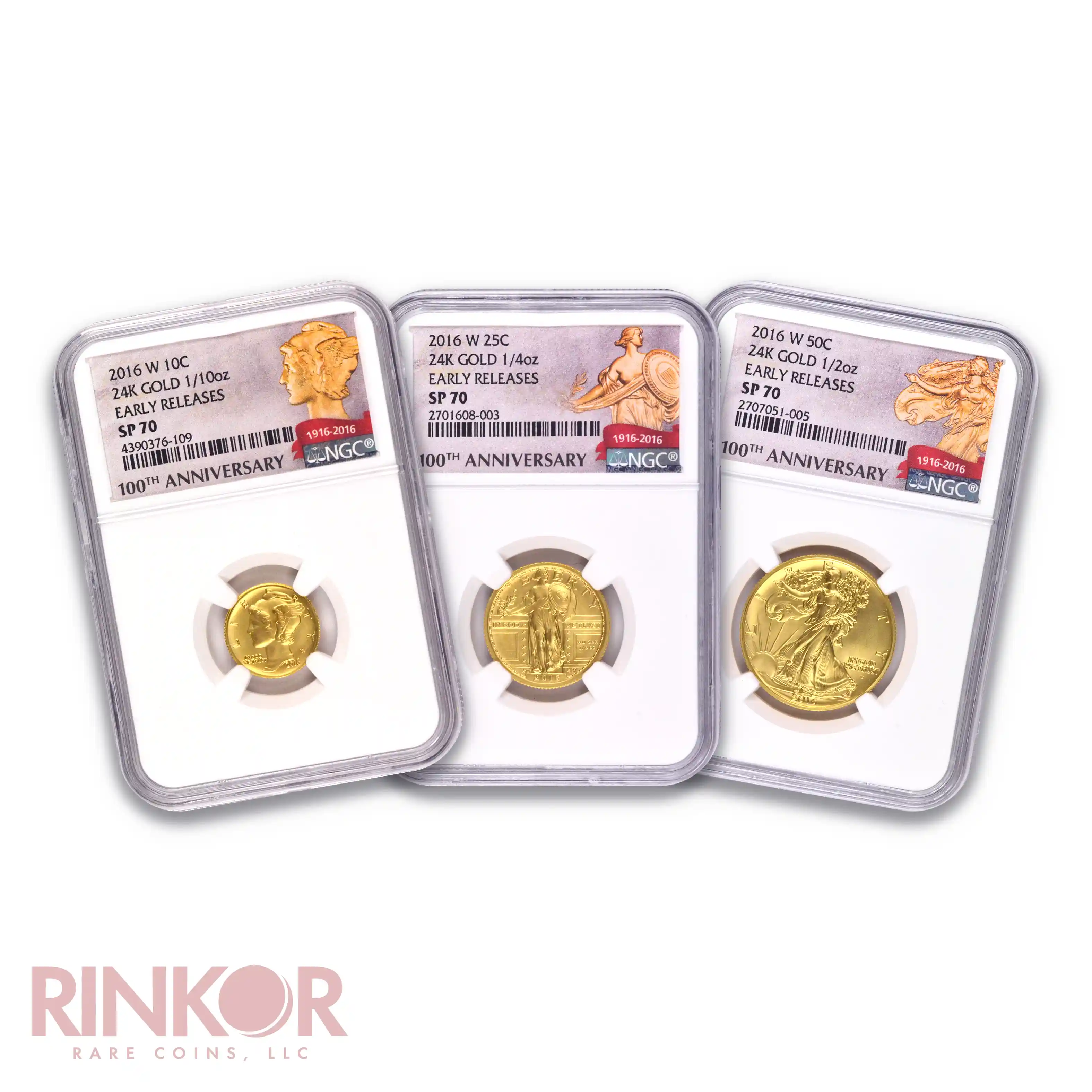 2016-W Gold Centennial 100th Anniversary 3-Coin Set Early Releases NGC SP 70