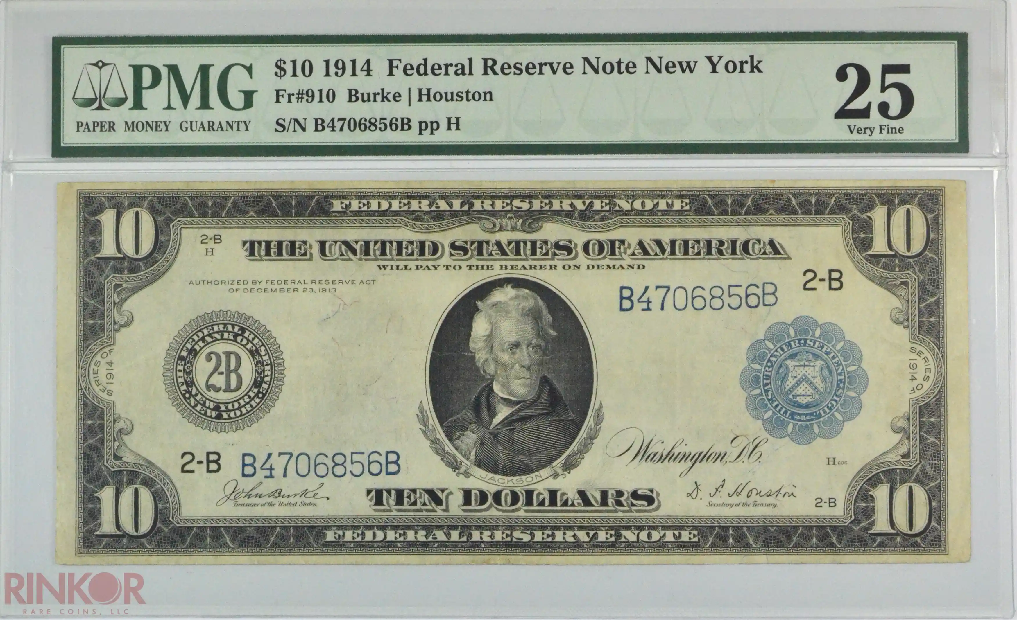 1914 $10 Fr. 910 Federal Reserve Note New York PMG VF-25