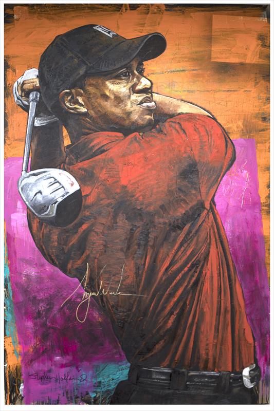 Tiger Woods Sunday Red 72 x 46 Painting on Board - STEPHEN HOLLAND 
