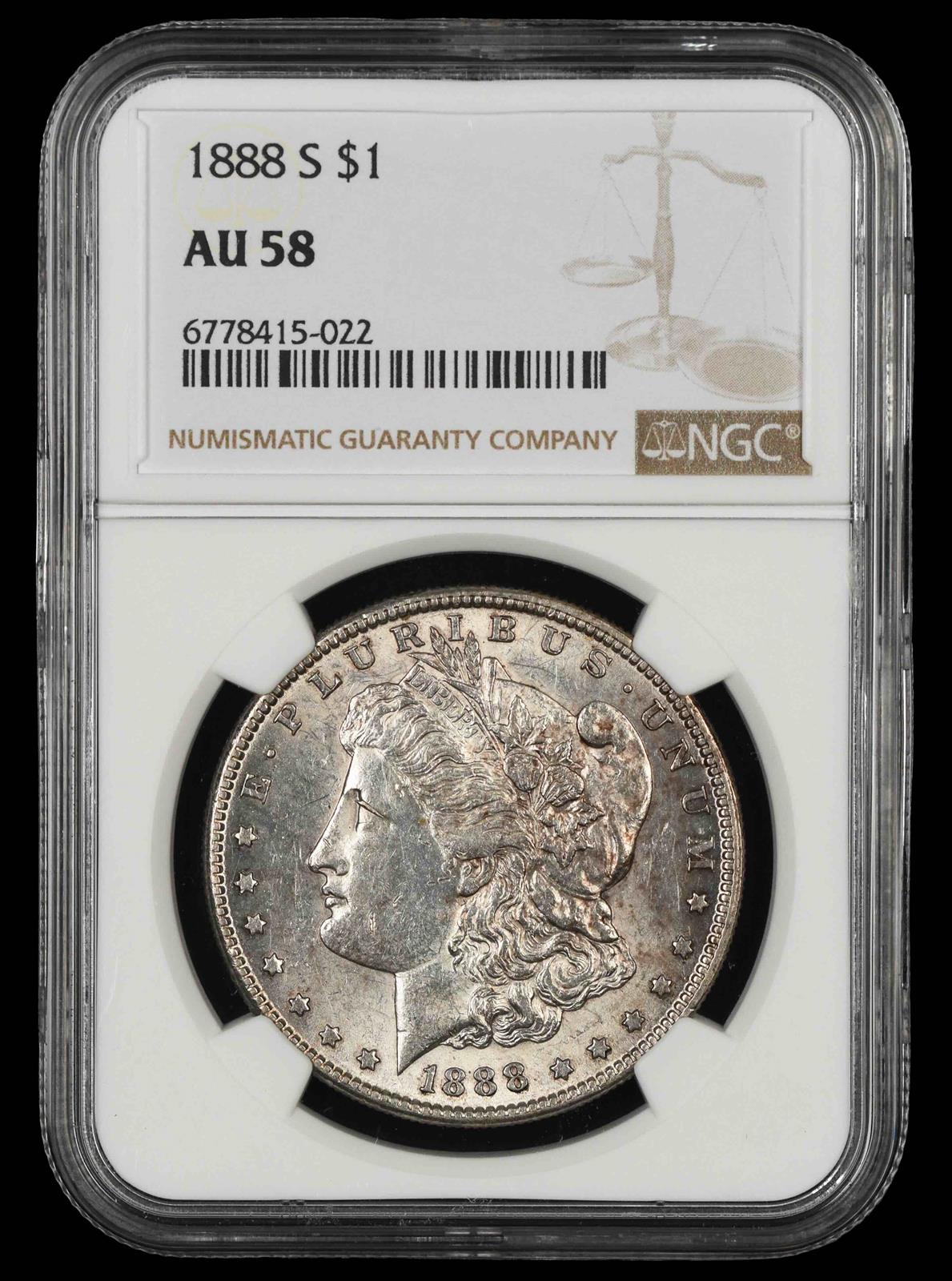 1888 S $1 NGC AU 58
