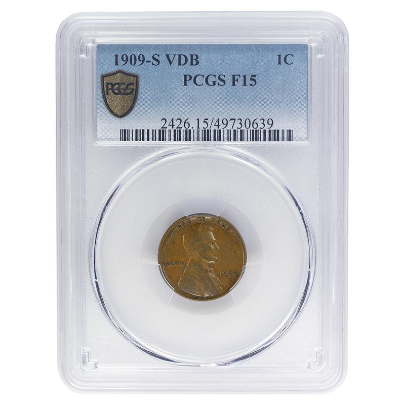 1909-S VDB Lincoln Wheat Cent, 1C PCGS F 15 