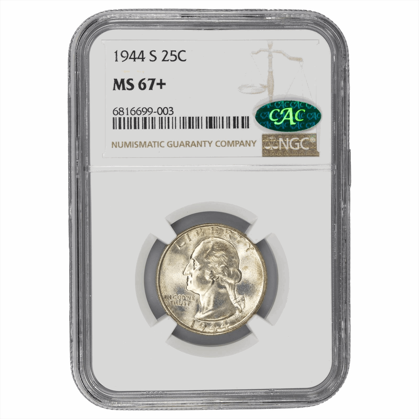 1944-S Washington Quarter 25C NGC MS 67+ CAC