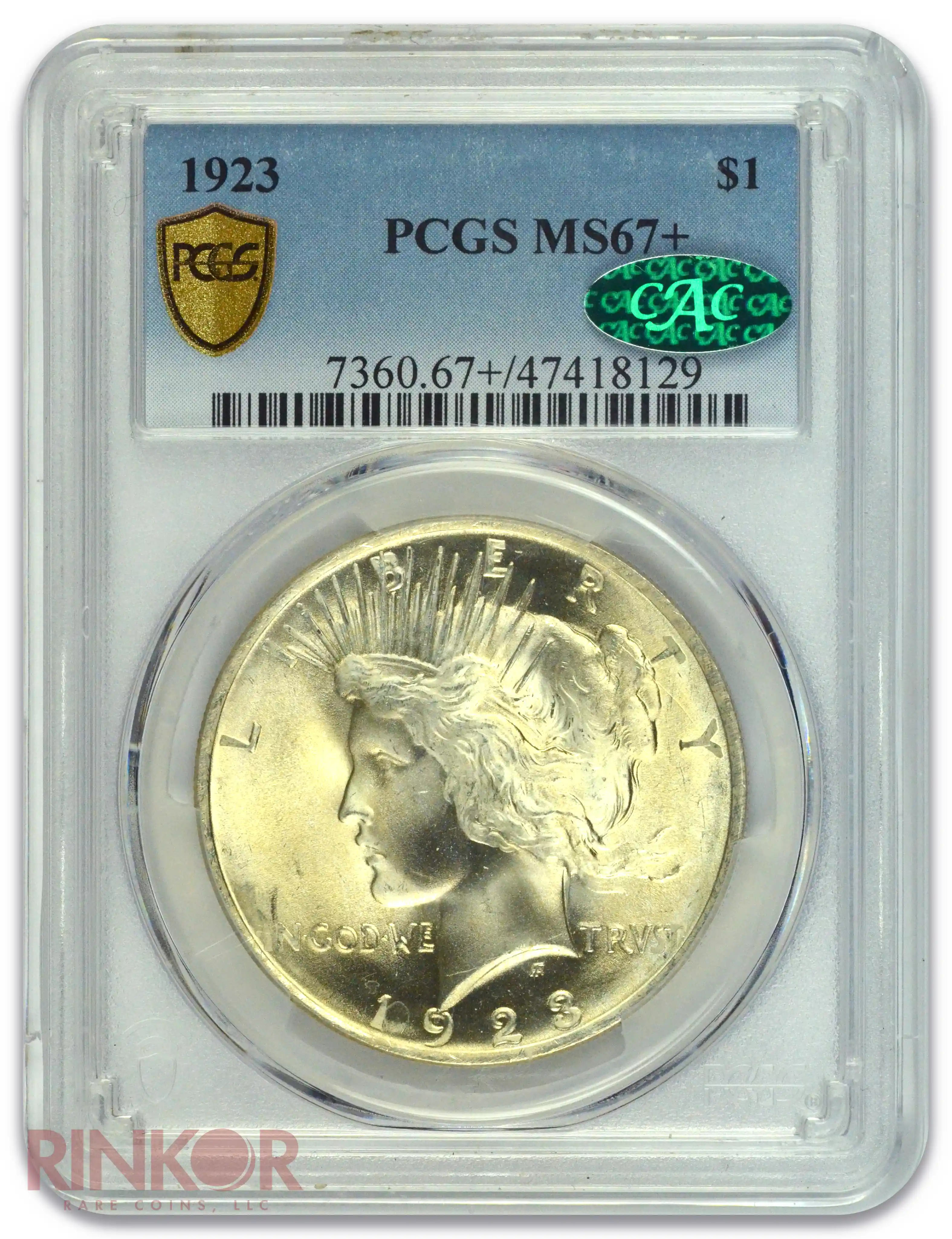 1923 $1 Peace Dollar PCGS MS 67+ CAC