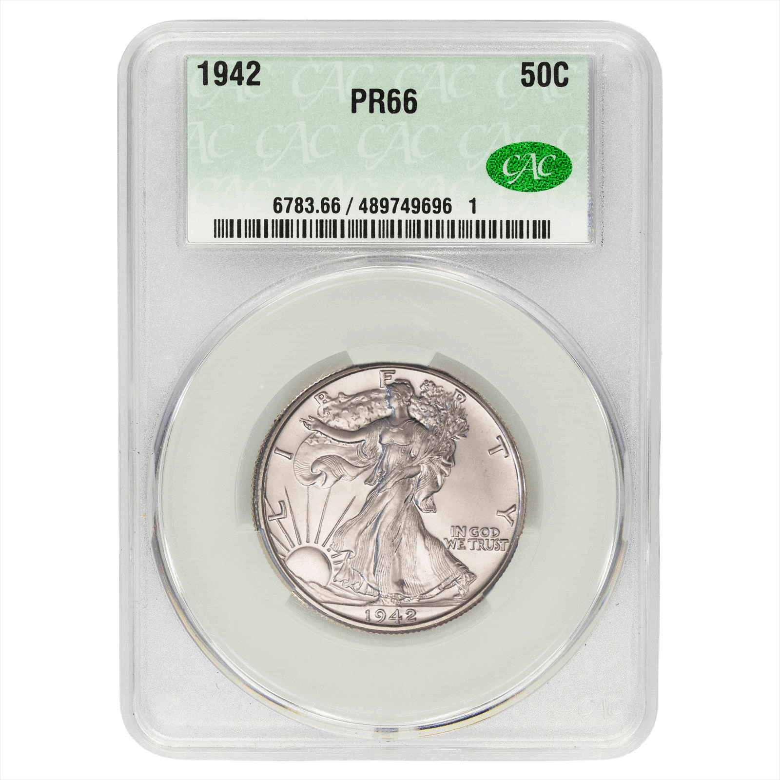 1942 Walking Liberty Half Dollar 50C CACG PR 66