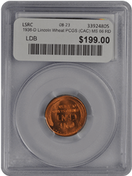 1936-D Lincoln Wheat PCGS (CAC) MS 66 RD