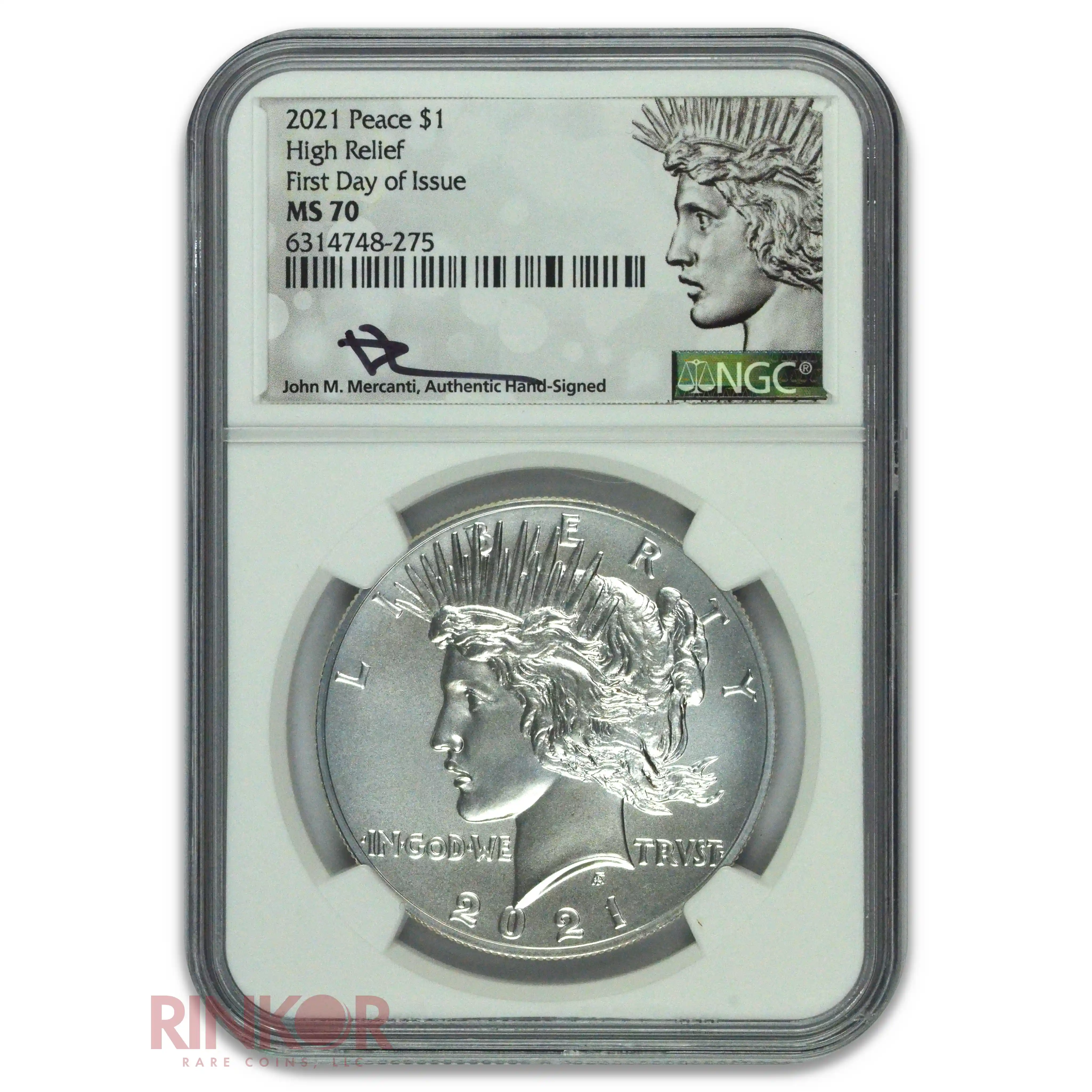 2021 $1 First Day of Issue Peace Dollar Mercanti Signature NGC MS 70