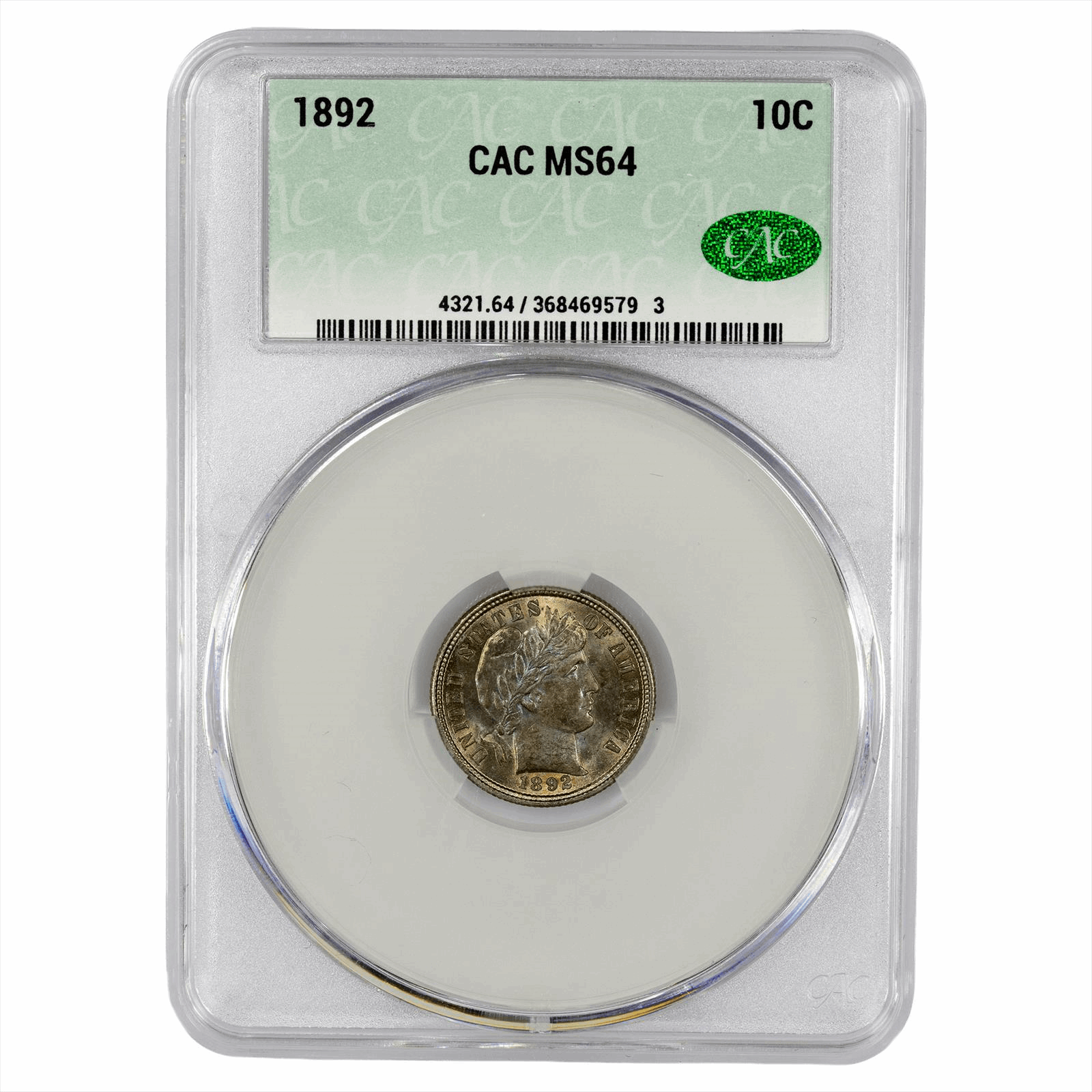 1892 Barber Dime 10C CACG  MS 64 CAC