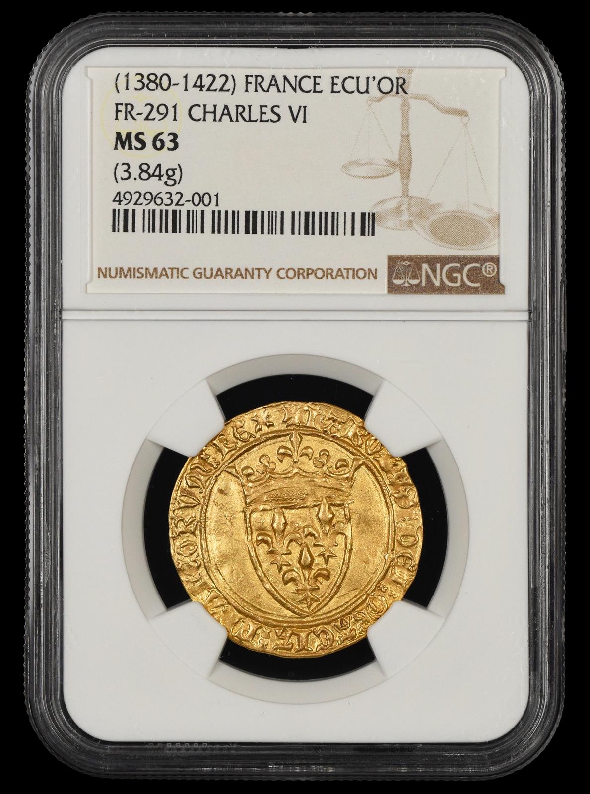 1380-1422 France Ecu dOr Charles VI NGC MS63