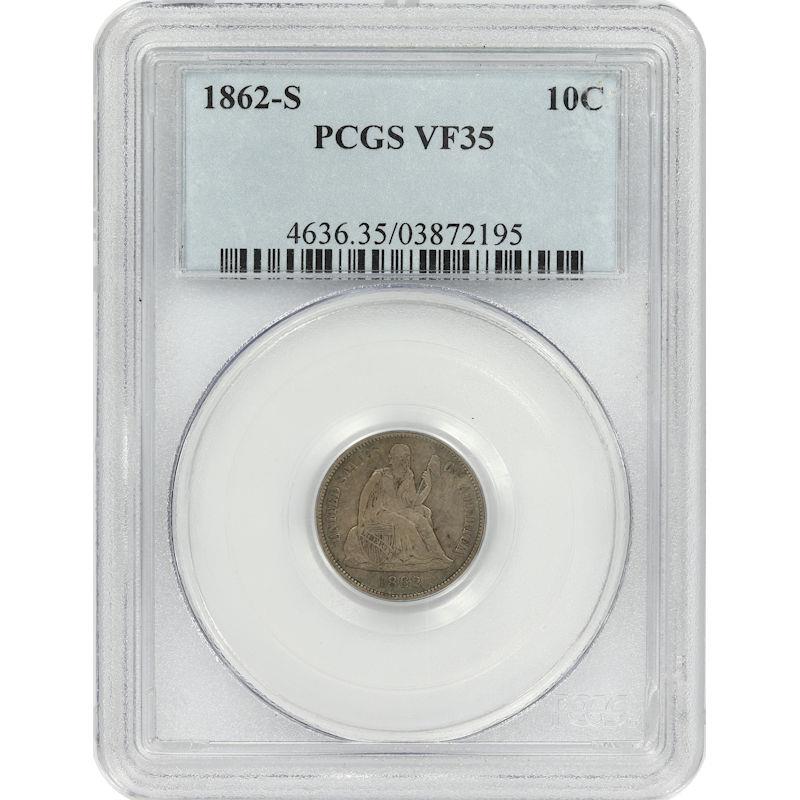 1862-S Seated Liberty Dime 10C PCGS VF35