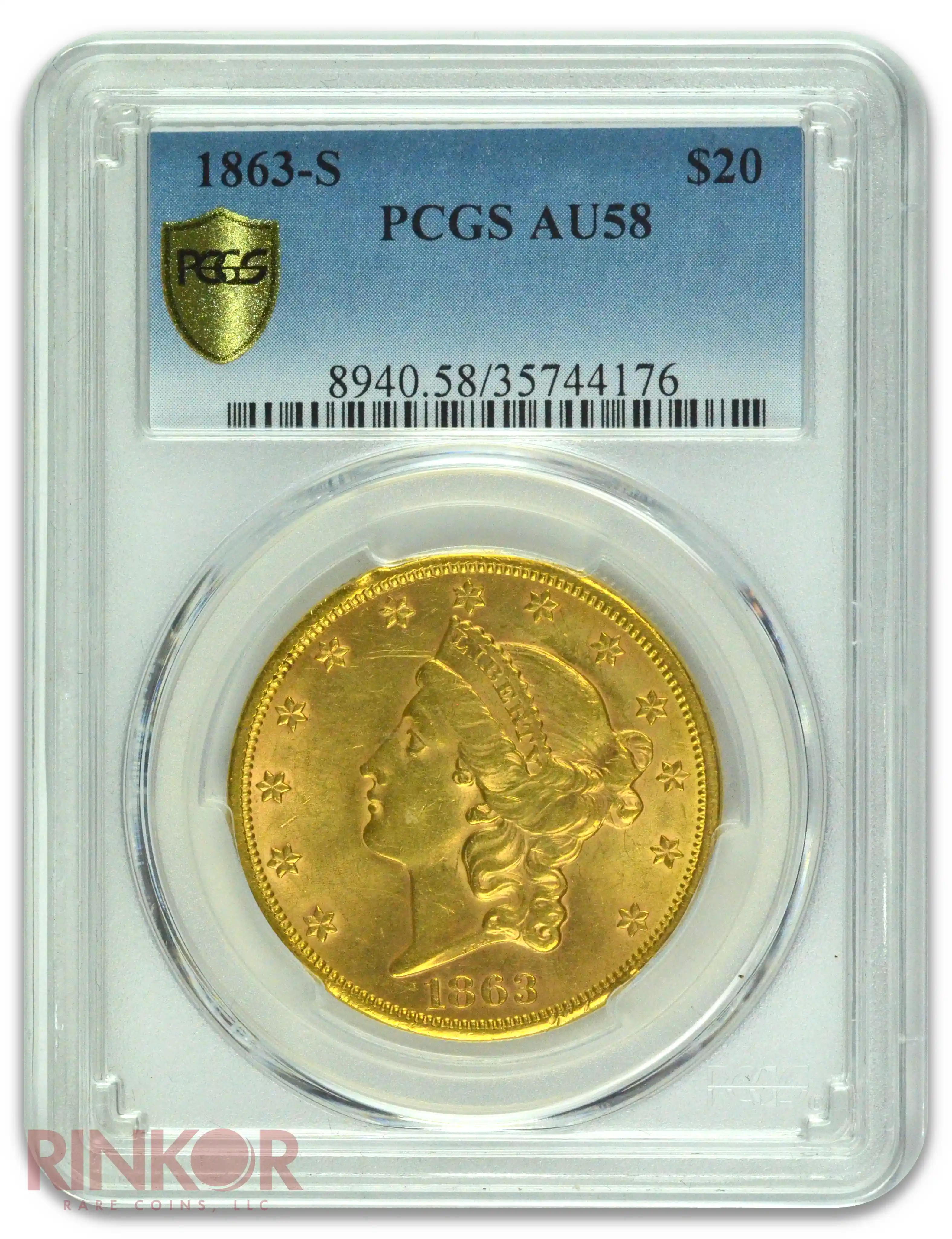 1863-S $20 Liberty Head PCGS AU-58