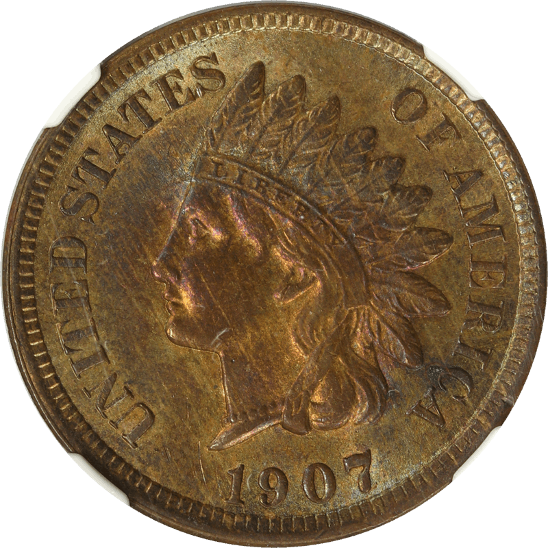1907 Indian Head Cent 1c, NGC MS 63 BN
