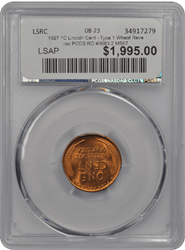 1927 1C Lincoln Cent - Type 1 Wheat Reverse PCGS RD #3683-2 MS67