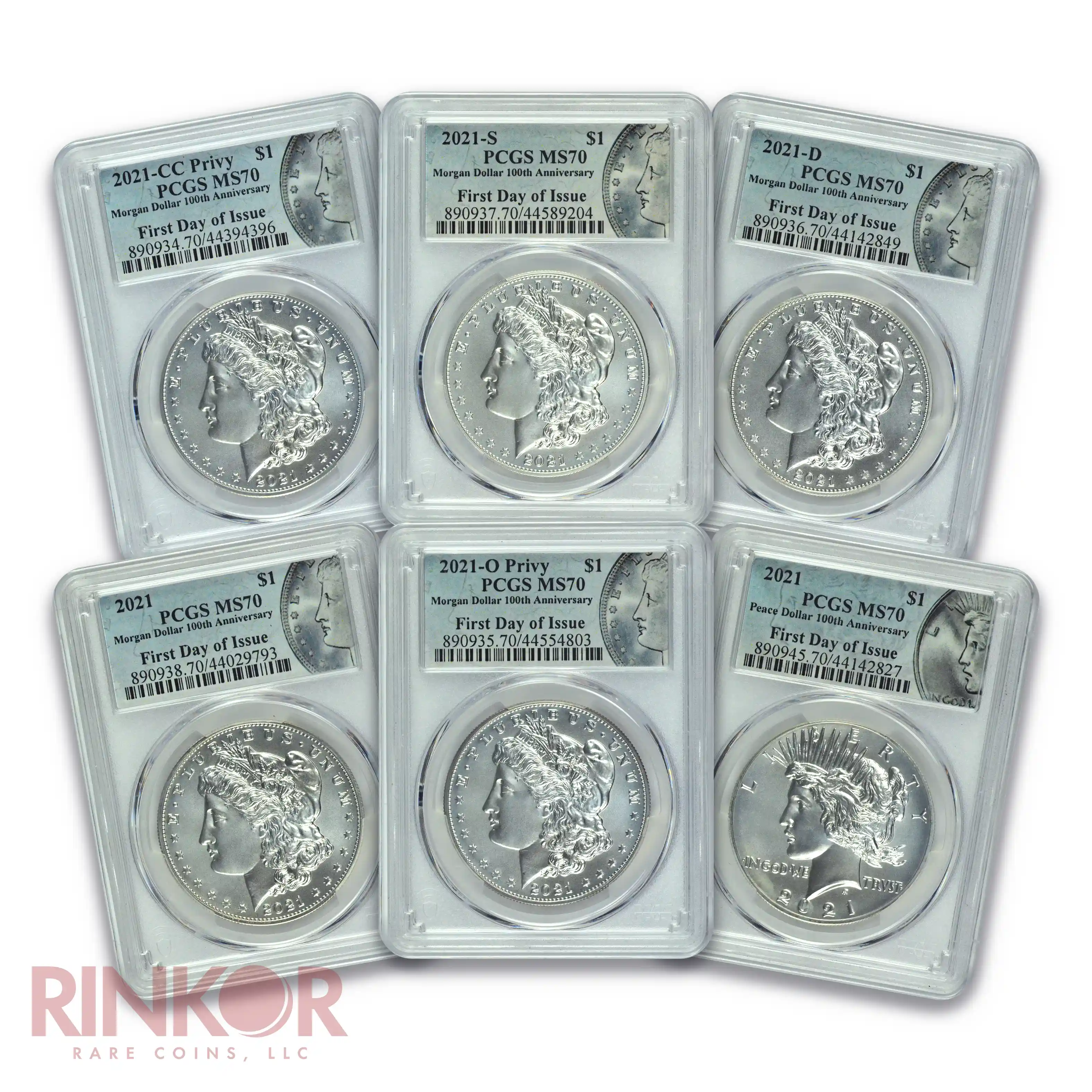 2021 $1 Morgan and Peace Dollar 6-Coin Set First Day of Issue PCGS MS 70