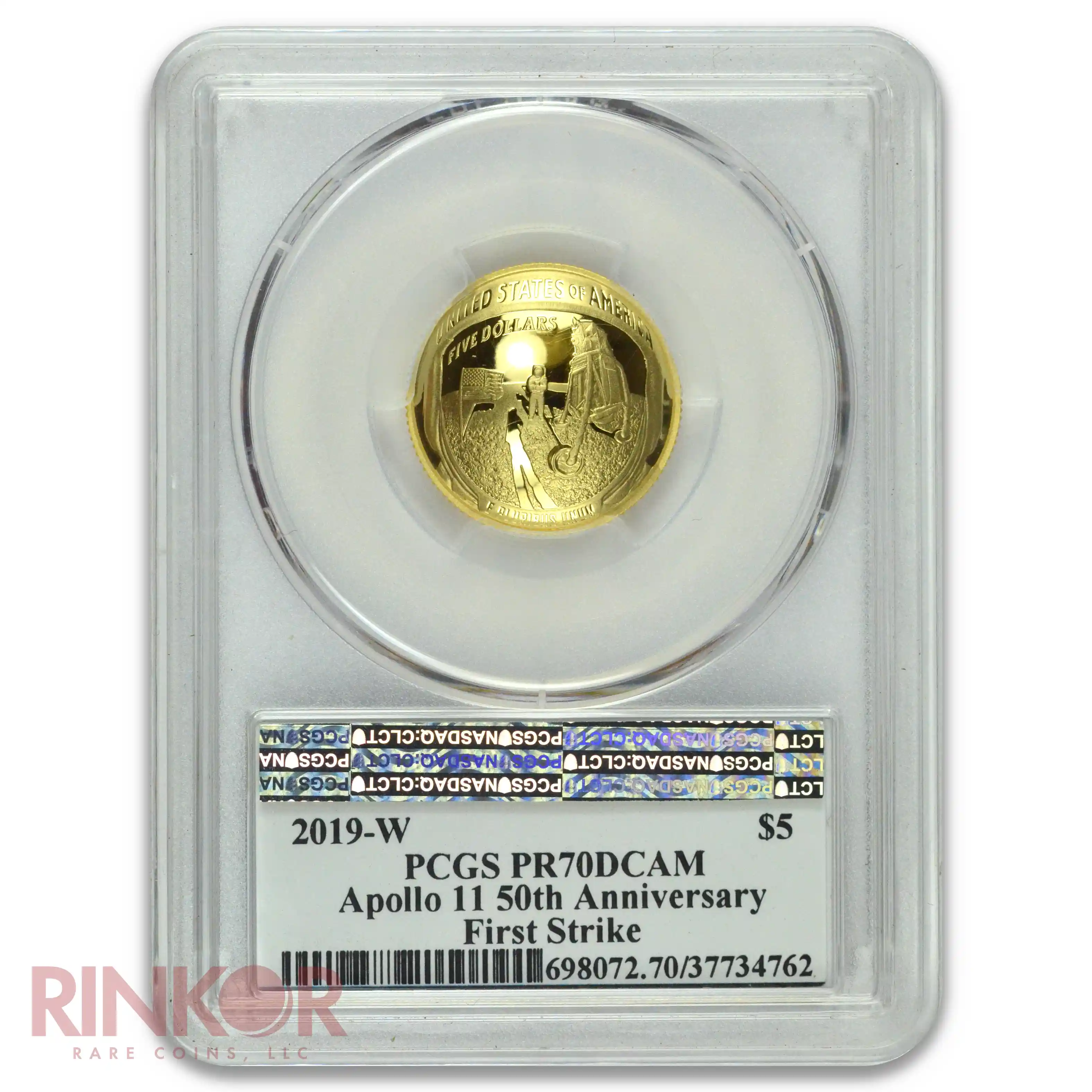 2019-W Gold $5 Apollo 11 50th Anniversary First Strike PCGS PR 70