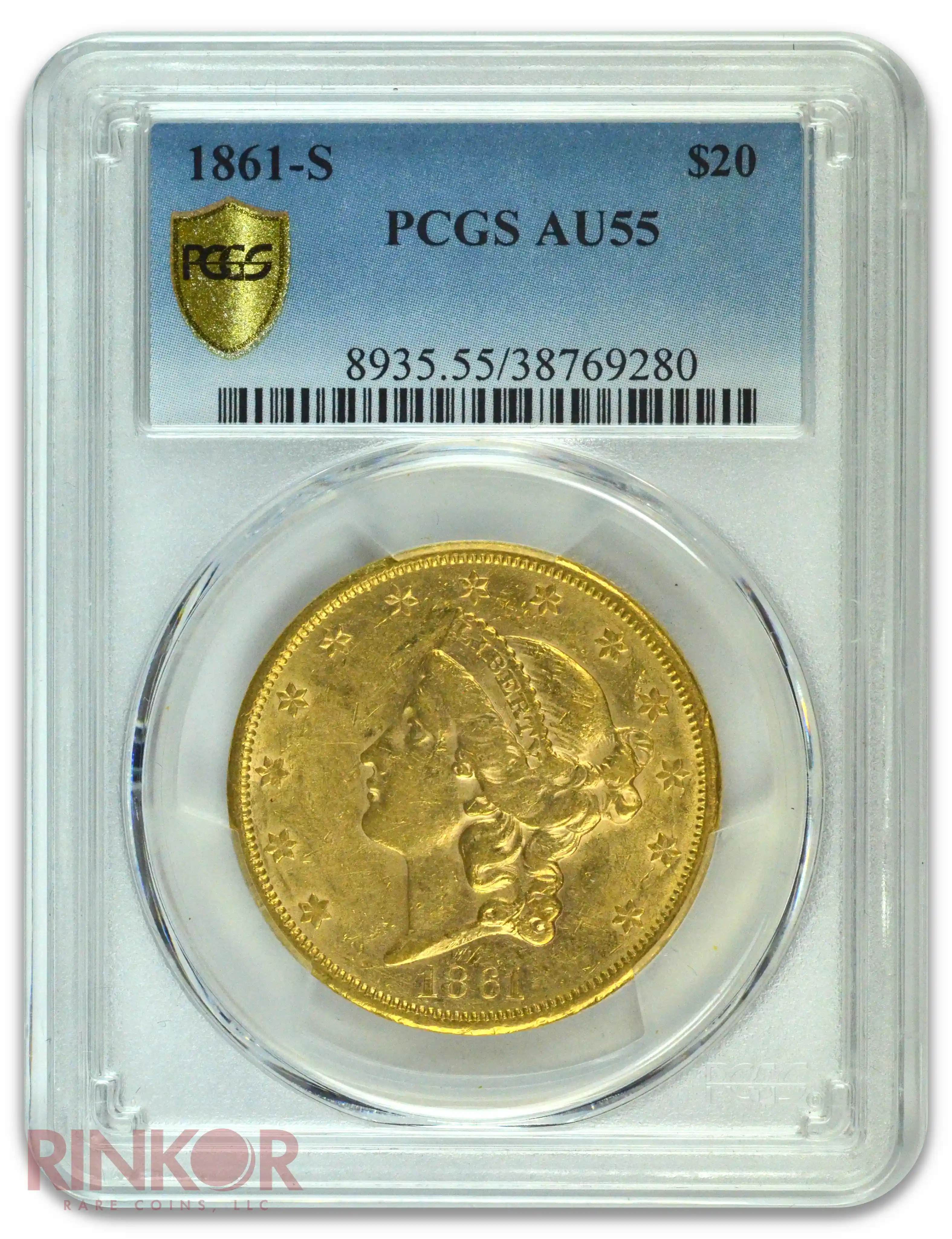 1861-S $20 Liberty Head PCGS AU-55