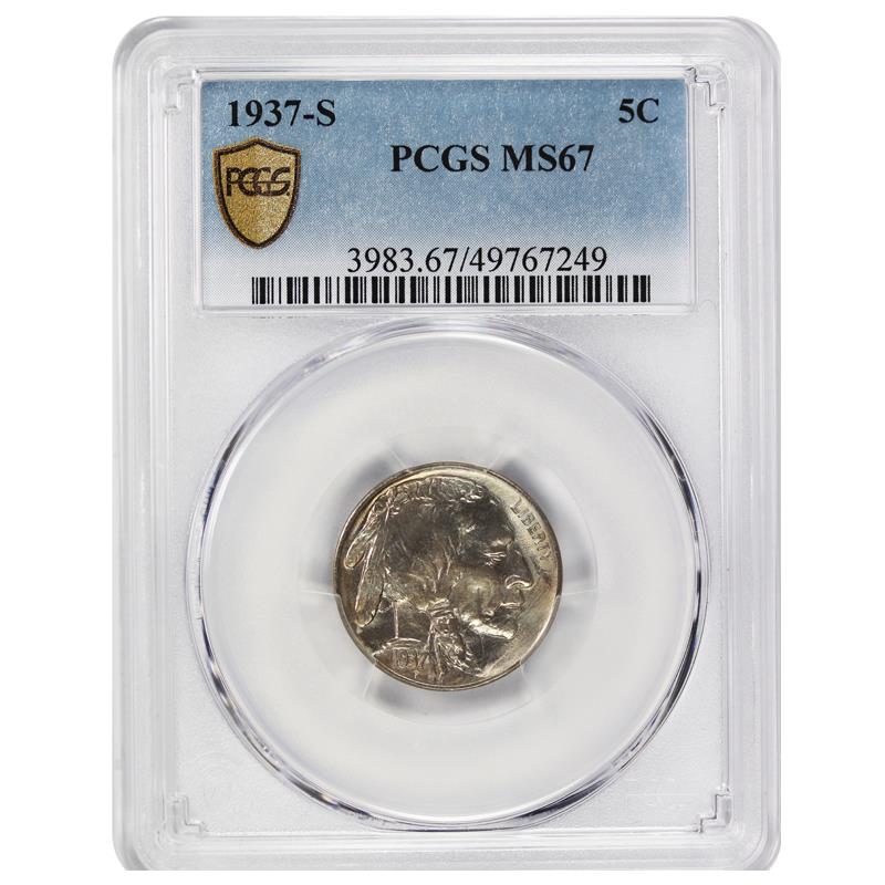 1937-S Buffalo Nickel 5c, PCGS  MS67 - Nice Lustrous Coin