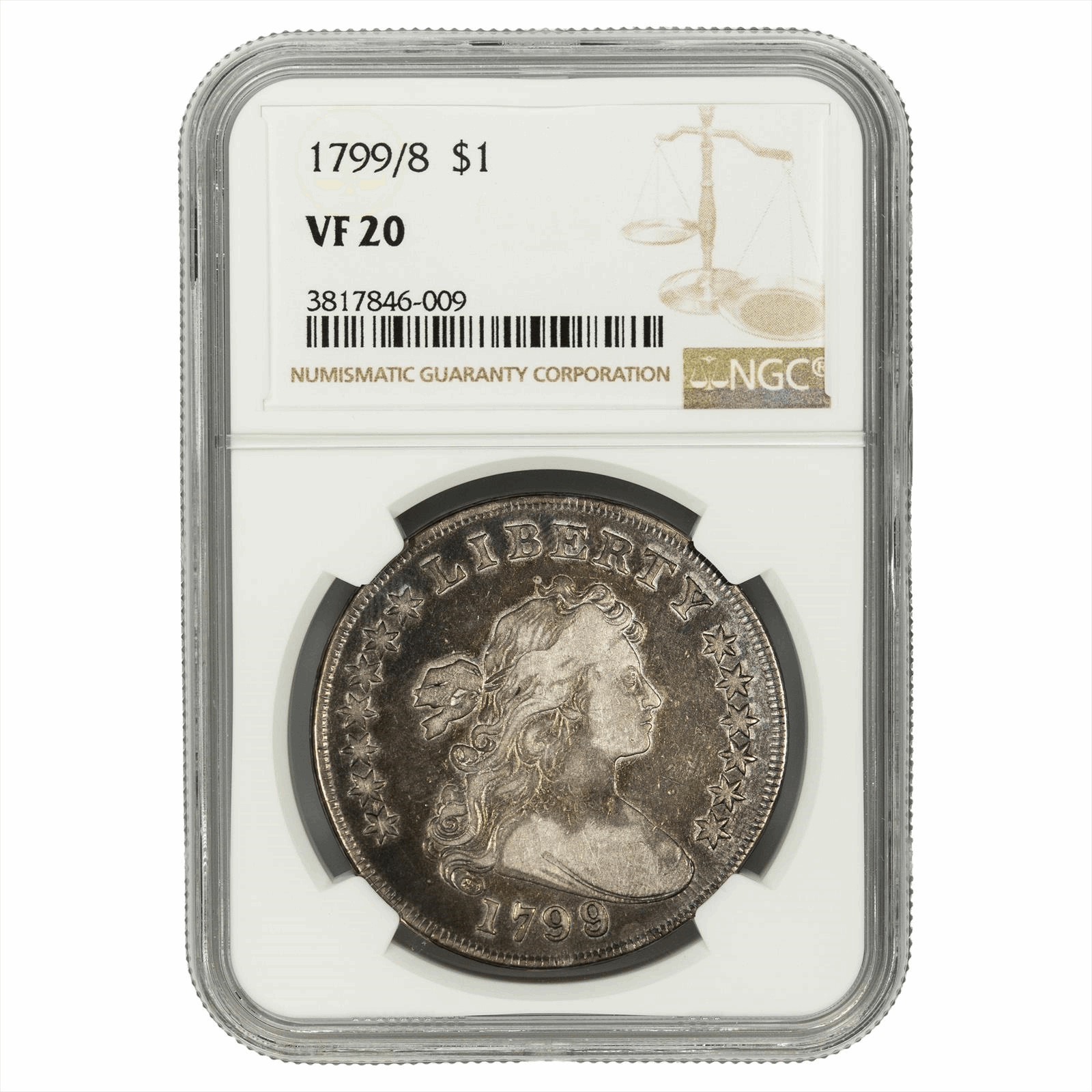 1799/8 Draped Bust Heraldic Eagle Dollar $1 NGC VF 20