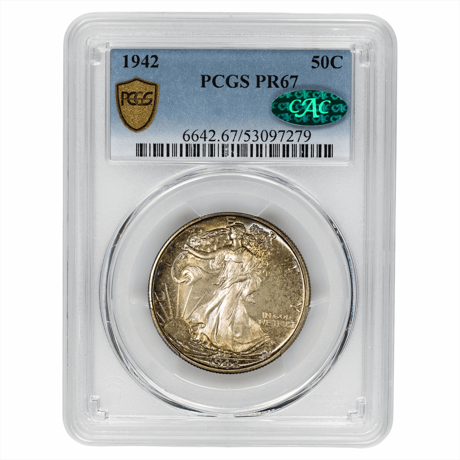 1942 Walking Liberty Half Dollar 50 PCGS PR 67 CAC