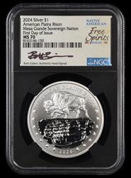 2024 Mesa Grande $1 1 Ounce Silver American Plains Bison Beth Zaiken Signed FDOI NGC MS70