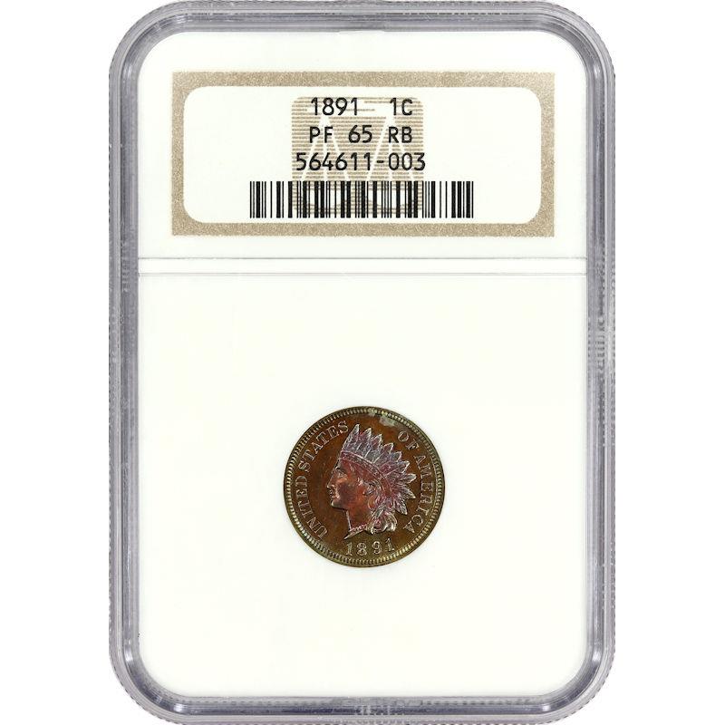 1891 Indian Head Cent 1C NGC PF65RB Colorful GEM PROOF!